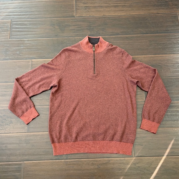 JOS A BANK RESERVE Men's Cashmere Blend Mock Neck Sweater Rust Black Sz Large - Picture 1 of 12